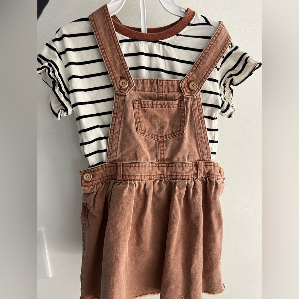Brown Coverall dress and striped shirt set-toddler